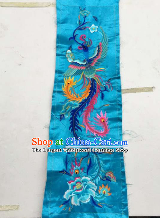 Chinese Traditional Embroidered Phoenix Peony Blue Patch Decoration Embroidery Applique Craft Embroidered Dress Accessories