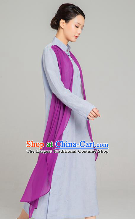 Asian Chinese Traditional Tang Suit Purple Chiffon Cloak Light Blue Dress Martial Arts Costumes China Kung Fu Garment for Women