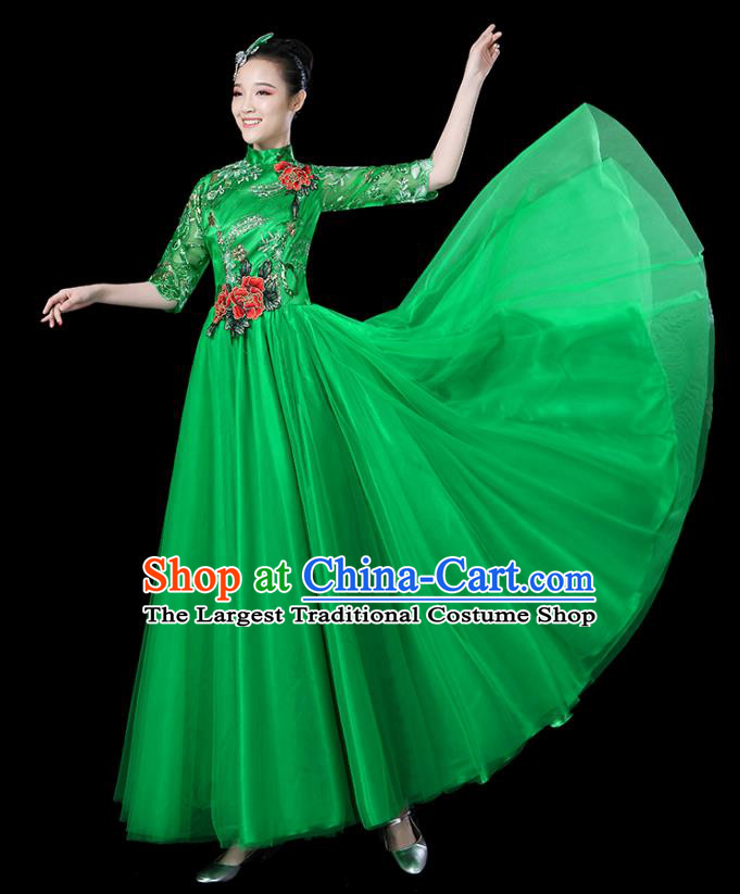 Traditional Chinese Opening Dance Costumes Stage Show Modern Dance Garment Folk Dance Green Dress for Women