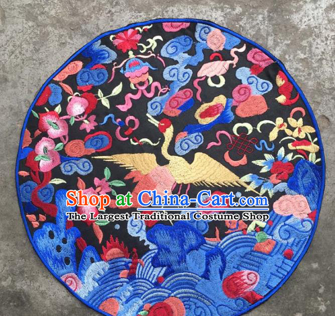 Chinese Traditional Embroidered Cloud Crane Patch Decoration Embroidery Applique Craft Embroidered Round Accessories