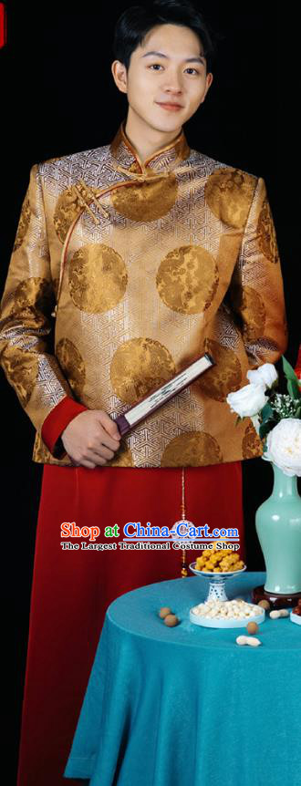 Top Chinese Traditional Bridegroom Costume Ancient Wedding Clothing Tang Suit Golden Mandarin Jacket and Gown for Men