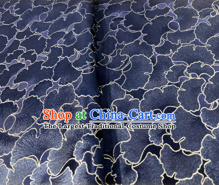 Asian Chinese Traditional Ginkgo Leaf Pattern Design Navy Brocade Fabric Silk Tang Suit Tapestry Material