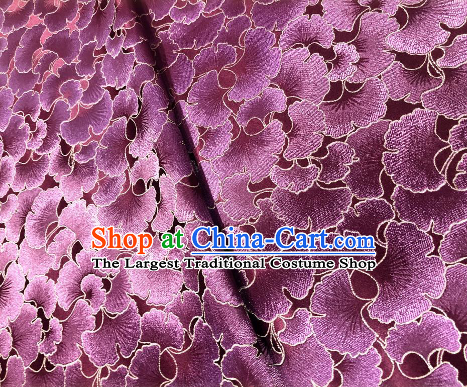 Asian Chinese Traditional Ginkgo Leaf Pattern Design Wine Red Brocade Fabric Silk Tang Suit Tapestry Material
