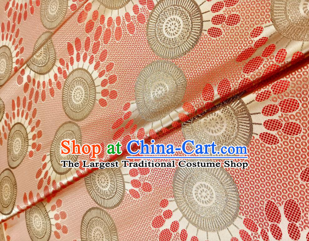 Asian Chinese Traditional Wheel Flower Pattern Design Pink Golden Brocade Fabric Silk Tapestry Mongolian Robe Material