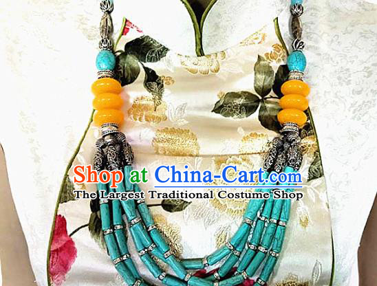 Chinese Traditional Zang Nationality Folk Dance Necklet Decoration Tibetan Ethnic Handmade Kallaite Beads Necklace Jewelry Accessories for Women