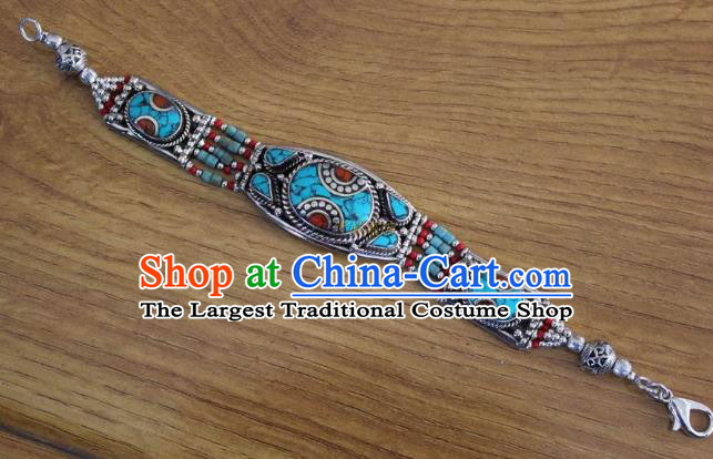 Chinese Traditional Tibetan Nationality Blue Beads Bracelet Jewelry Accessories Decoration Handmade Zang Ethnic Kallaite Bangle for Women