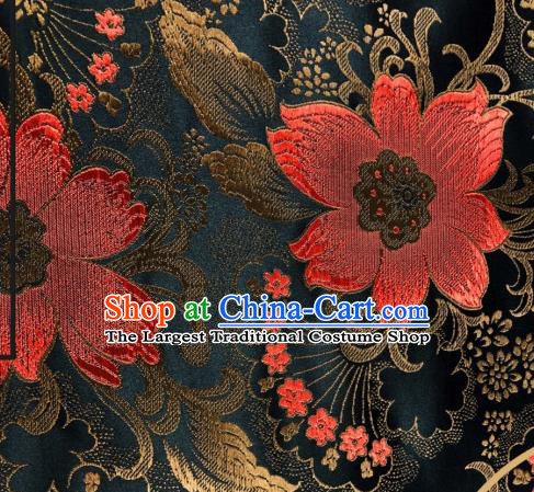 Asian Chinese Traditional Flowers Pattern Design Black Brocade Silk Fabric Cheongsam Tapestry Satin Material DIY Damask