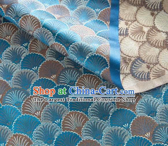 Asian Chinese Traditional Scales Pattern Design Blue Brocade Silk Fabric Tapestry Material DIY Mongolian Robe Satin Damask