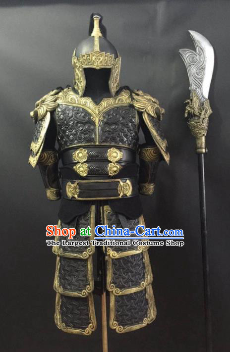 Traditional Chinese Han Dynasty General Body Armor Outfits Ancient Film Warrior Armour Soldier Costumes and Headwear Full Set