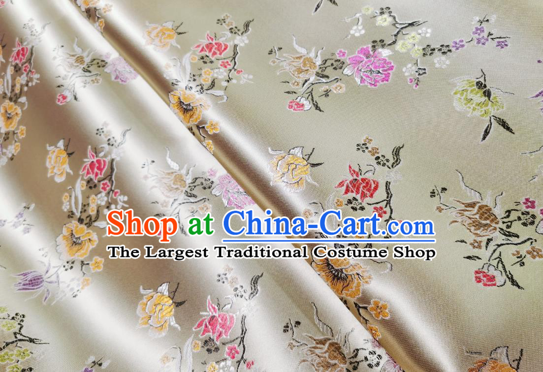 Asian Chinese Traditional Pomegranate Flowers Pattern Design White Brocade Silk Fabric Tang Suit Tapestry Satin Material