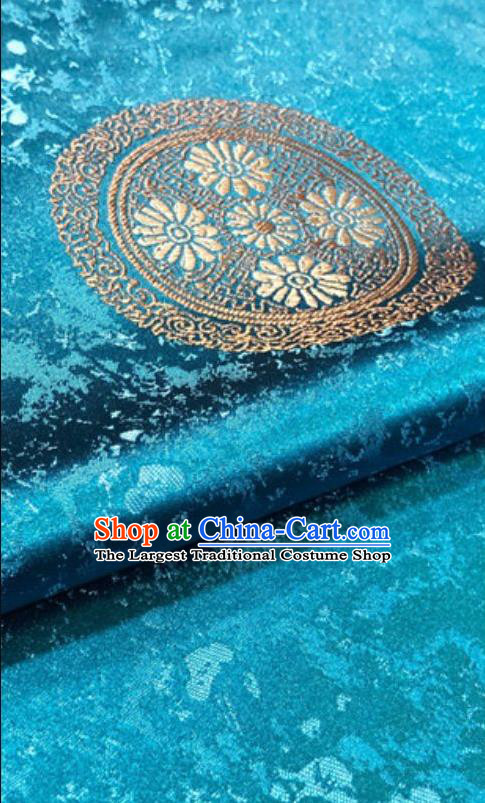 Blue Asian Chinese Traditional Chrysanthemum Pattern Design Nanjing Brocade Silk Fabric Tang Suit Tapestry Satin Material