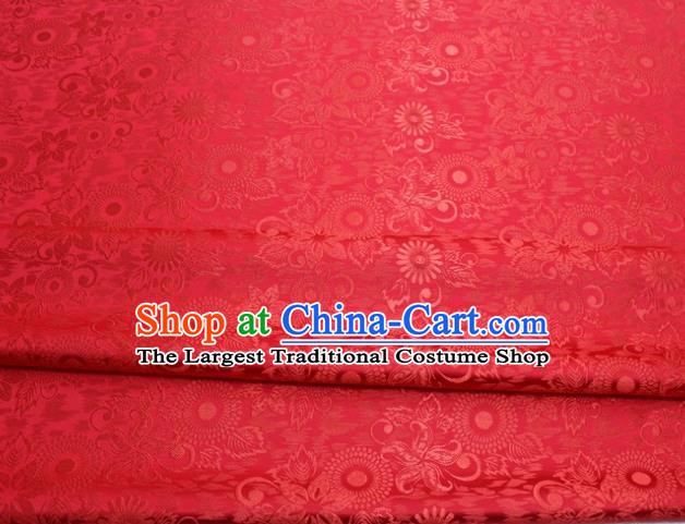 Chinese Classical Sunflowers Pattern Design Red Brocade Silk Fabric Tapestry Material Asian Traditional DIY Mongolian Clothing Satin Damask