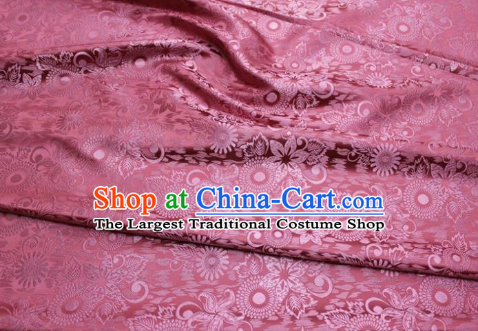 Chinese Classical Sunflowers Pattern Design Deep Pink Brocade Silk Fabric Tapestry Material Asian Traditional DIY Mongolian Clothing Satin Damask