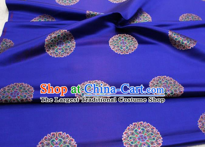 Chinese Classical Lotus Pattern Design Royalblue Brocade Buddhism Silk Fabric DIY Satin Damask Asian Traditional Tibetan Robe Tapestry Material