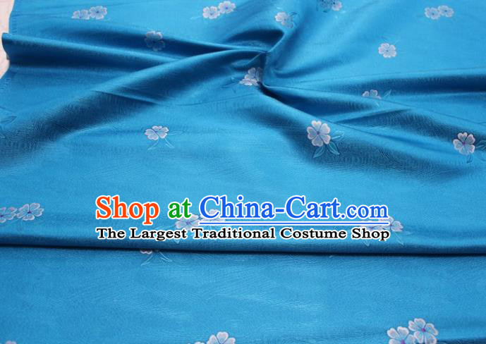 Chinese Classical Blossom Pattern Design Blue Brocade Silk Fabric DIY Satin Damask Asian Traditional Qipao Dress Tapestry Material