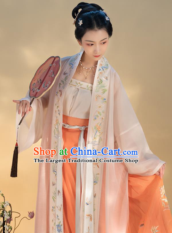 Traditional Chinese Song Dynasty Noble Madam Dress Hanfu Apparels Ancient Patrician Woman Historical Costumes Embroidered BeiZi Blouse and Skirt Full Set