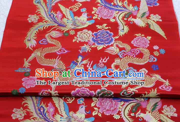 Chinese Wedding Dress Classical Phoenix Dragon Pattern Design Red Nanjing Brocade Asian Traditional Tapestry Material DIY Satin Damask Silk Fabric