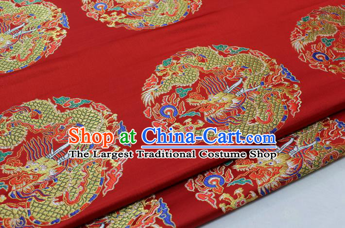 Chinese Mongolian Robe Classical Dragon Pattern Design Red Brocade Asian Traditional Tapestry Material DIY Satin Damask Silk Fabric