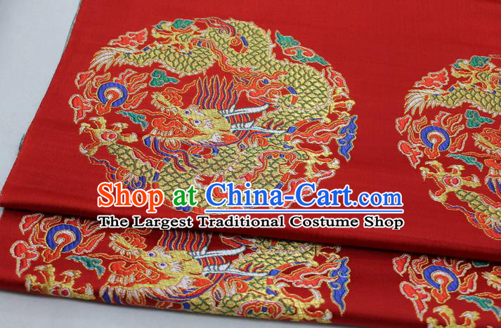 Chinese Mongolian Robe Classical Dragon Pattern Design Red Brocade Asian Traditional Tapestry Material DIY Satin Damask Silk Fabric