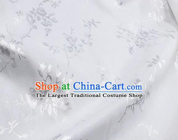 Chinese Hanfu Dress Traditional Roses Pattern Design White Satin Fabric Silk Material Traditional Asian Cloth Tapestry