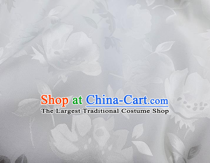 Chinese Traditional Camellia Pattern Design White Satin Fabric Silk Material Traditional Asian Hanfu Dress Cloth Tapestry