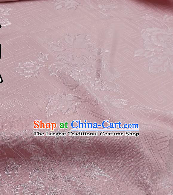 Chinese Traditional Peony Pattern Design Pink Satin Fabric Traditional Asian Hanfu Dress Cloth Tapestry Silk Material