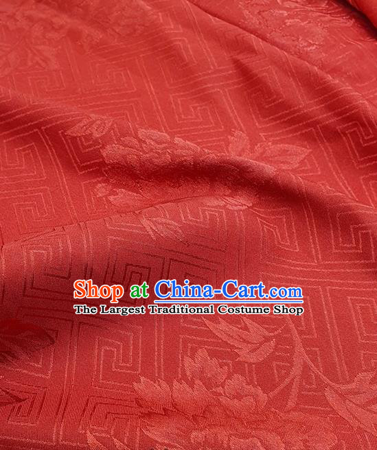 Chinese Traditional Peony Pattern Design Red Satin Fabric Traditional Asian Hanfu Dress Cloth Tapestry Silk Material