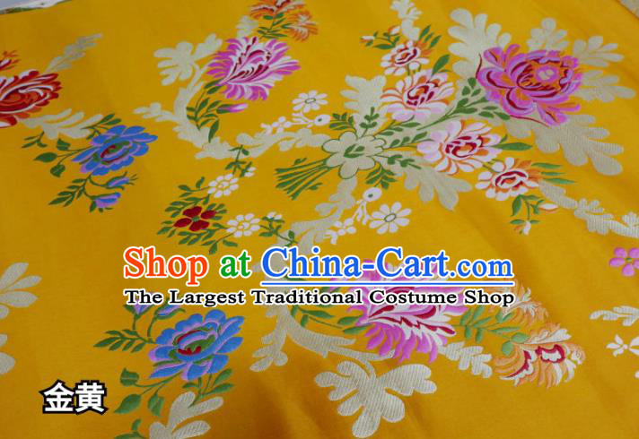 Chinese Cheongsam Classical Flowers Pattern Design Golden Nanjing Brocade Fabric Asian Traditional Tapestry Satin Material DIY Court Cloth Damask