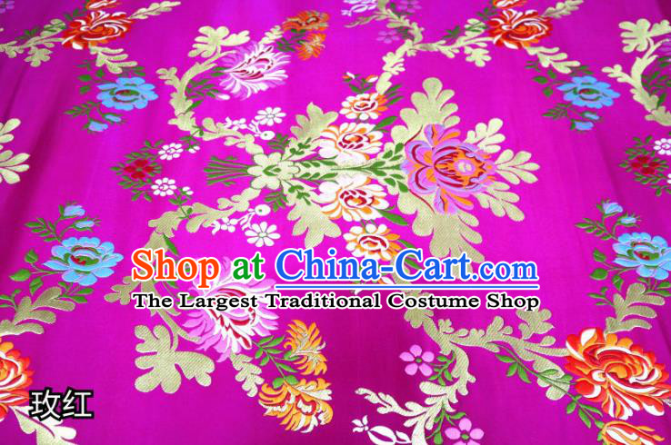 Chinese Cheongsam Classical Flowers Pattern Design Rosy Nanjing Brocade Fabric Asian Traditional Tapestry Satin Material DIY Court Cloth Damask