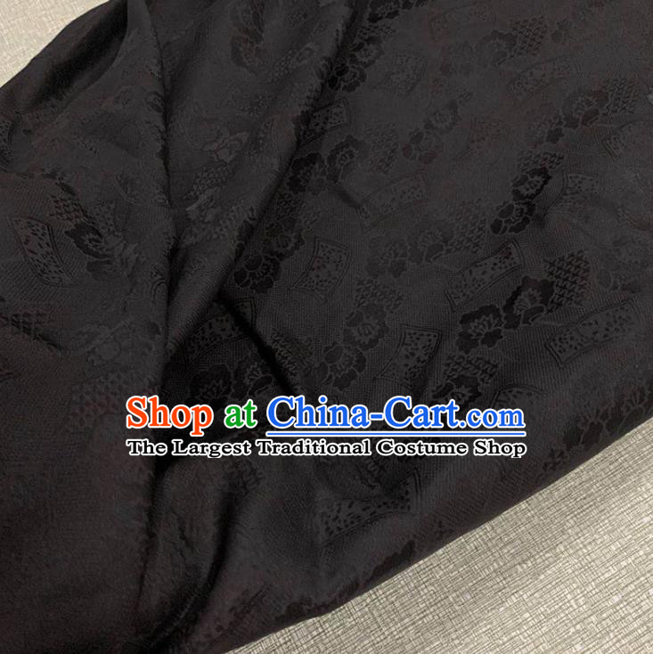 Chinese Traditional Peony Pattern Black Watered Gauze Asian Top Quality Silk Material Cloth Jacquard Fabric