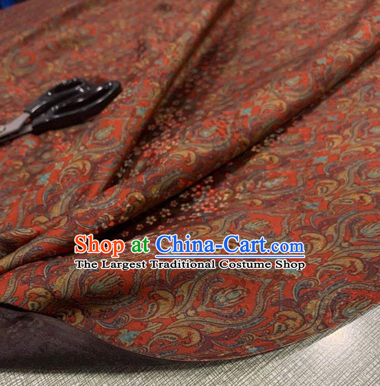 Chinese Classical Pattern Rust Red Watered Gauze Asian Top Quality Silk Material Cloth Hanfu Dress Fabric