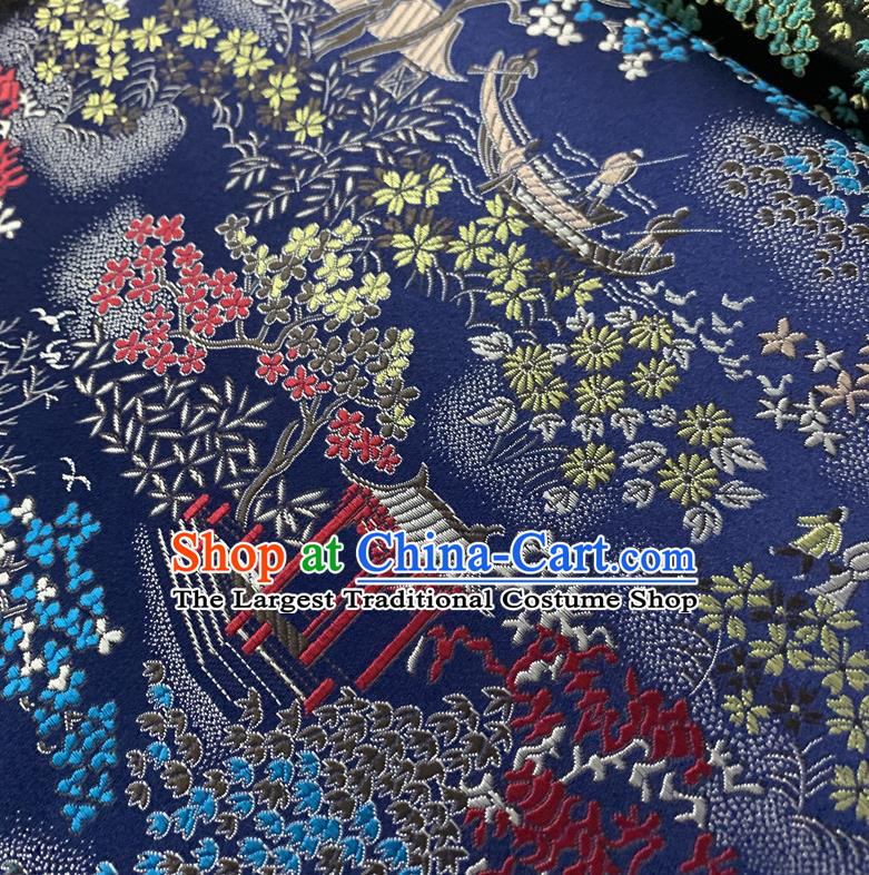 Chinese Cheongsam Classical Phoenix Pattern Design Navy Blue Song Brocade Fabric Asian Traditional Tapestry Satin Material DIY Court Cloth Damask
