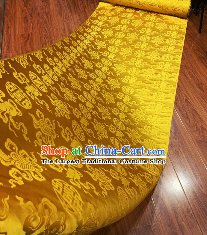 Chinese Imperial Robe Classical Calabash Fan Pattern Design Golden Brocade Fabric Asian Traditional Tapestry Silk Material DIY Court Cloth Damask