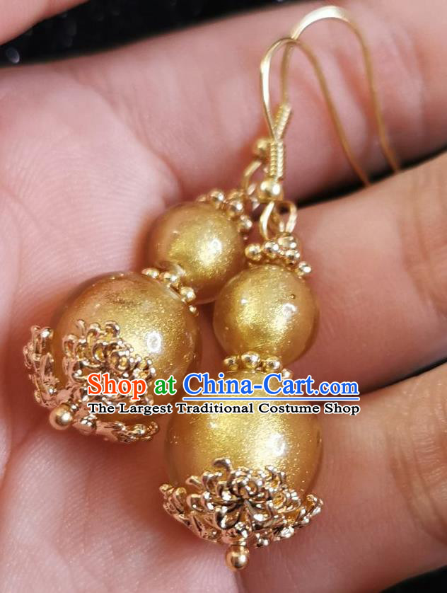 Chinese Handmade Qing Dynasty Court Earrings Traditional Hanfu Ear Jewelry Accessories Classical Golden Cucurbit Eardrop for Women