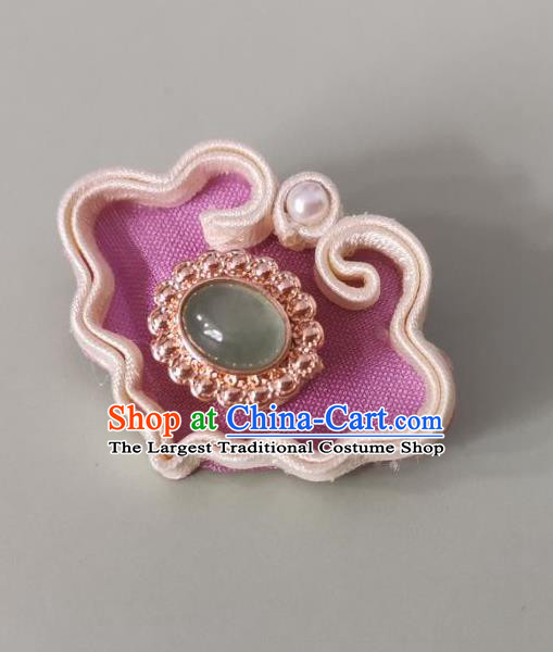 Chinese Classical Chrysoprase Brooch Traditional Hanfu Cheongsam Accessories Handmade Pink Breastpin for Women