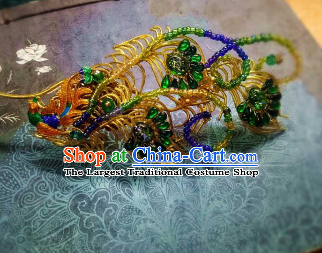 Handmade Chinese Beads Phoenix Hairpins Traditional Hanfu Hair Accessories Ancient Qing Dynasty Court Gems Hair Clip for Women