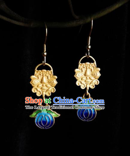 Chinese Handmade Qing Dynasty Earrings Traditional Hanfu Ear Jewelry Accessories Classical Court Cloisonne Bee Eardrop for Women