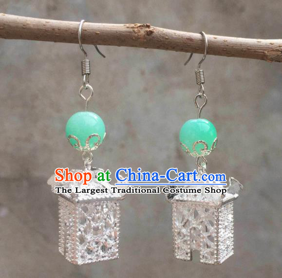 Chinese Handmade Argent Pavilion Earrings Traditional Hanfu Ear Jewelry Accessories Classical Eardrop for Women