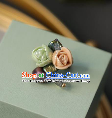 Top Grade Classical Green and Pink Rose Brooch Accessories Handmade Sweater Breastpin for Women