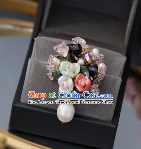 Top Grade Classical Flowers Brooch Accessories Handmade Cheongsam Beads Breastpin for Women