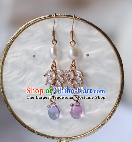 Traditional Chinese Handmade Crystal Earrings Ancient Hanfu Pearl Ear Accessories for Women