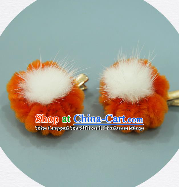 Handmade Chinese Orange Velvet Peony Pumpkin Hair Claws Traditional Classical Hair Accessories Ancient Imperial Consort Hair Stick for Women