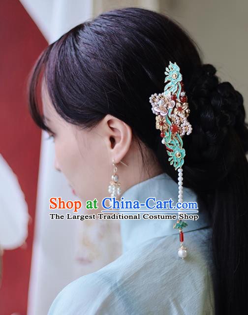 Handmade Chinese Court Pearls Tassel Hair Claw Traditional Classical Hair Accessories Ancient Qing Dynasty Hairpins for Women
