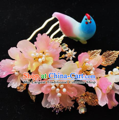 Handmade Chinese Court Hairpins Traditional Classical Hair Accessories Ancient Qing Dynasty Princess Pink Flowers Hair Comb for Women