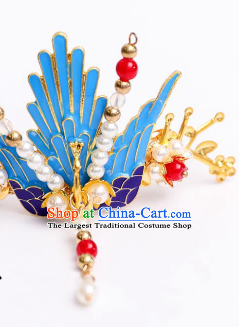 Handmade Chinese Classical Court Hairpins Traditional Hair Accessories Ancient Hanfu Cloisonne Phoenix Hair Crown for Women