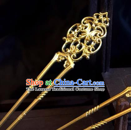 Handmade Chinese Tang Dynasty Court Queen Hair Clip Traditional Hair Accessories Ancient Golden Hairpins for Women