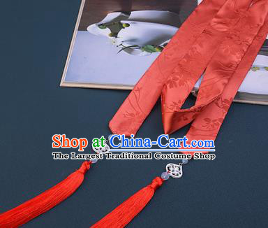 Chinese Traditional Hanfu Red Silk Hairband Hair Accessories Handmade Hair Rope Tassel Hair Clasp for Women