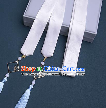 Chinese Traditional Hanfu White Silk Hairband Hair Accessories Handmade Hair Rope Tassel Hair Clasp for Women