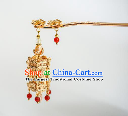 Handmade Chinese Golden Palace Lantern Hair Clip Traditional Hair Accessories Ancient Court Classical Hairpins for Women