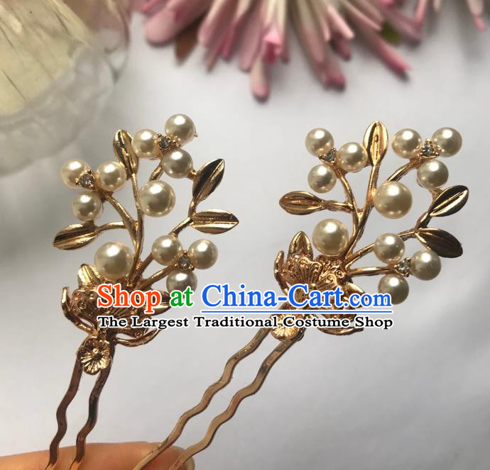 Handmade Chinese Tang Dynasty Golden Hair Clip Traditional Hair Accessories Ancient Empress Hairpins for Women